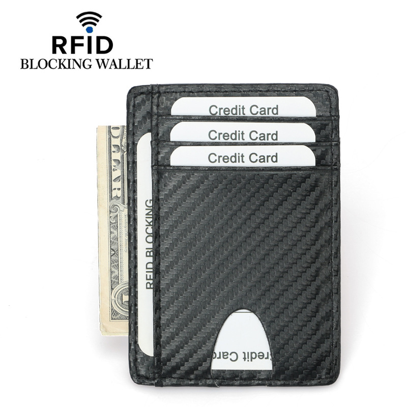 Amazon's New Men's First Layer Cowhide Card Holder Card Holder Carbon Fiber Pattern RFID Multi-card Bit Women's Small Card Holder