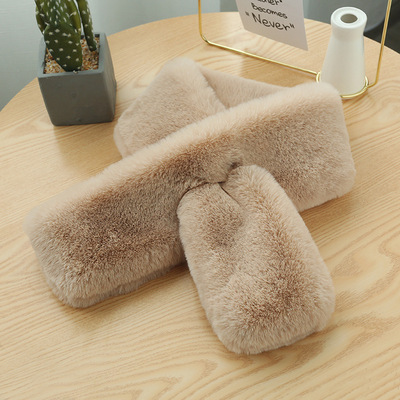 韓版獺兔毛圍脖百搭毛毛絨圍巾女冬季純色加厚交叉毛絨仿兔毛圍巾