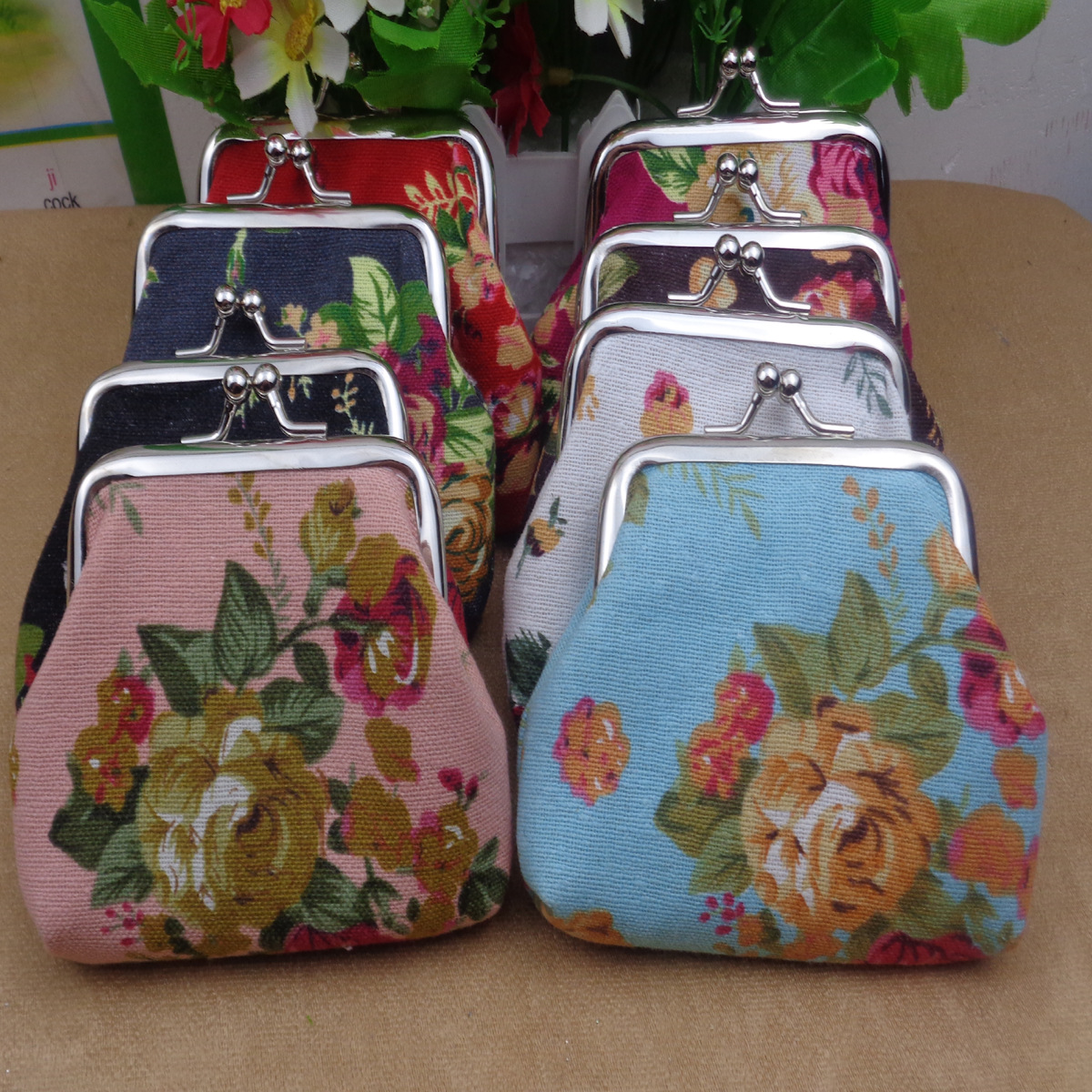 Women's Flower Canvas Lock Clasp Wallets display picture 3