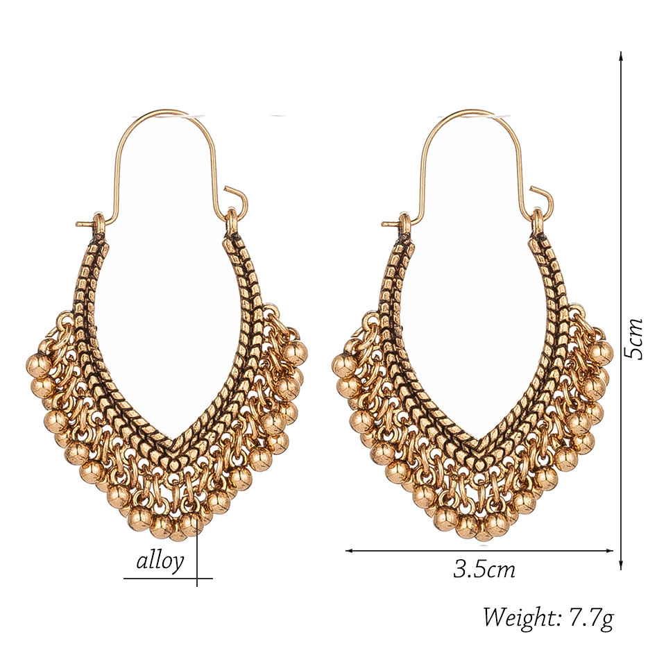 Bohemia Hollow Oval Tassel Alloy Earrings display picture 12