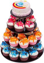 4層優雅黑色圓形蛋糕架甜品展示架派對紙杯蛋糕 家庭嬰兒生日活動