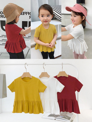 2019 new pattern girl Summer wear new pattern 1-3-5 baby Short sleeved T-shirt Children's clothing Rib Mini skirt Western style T-shirt