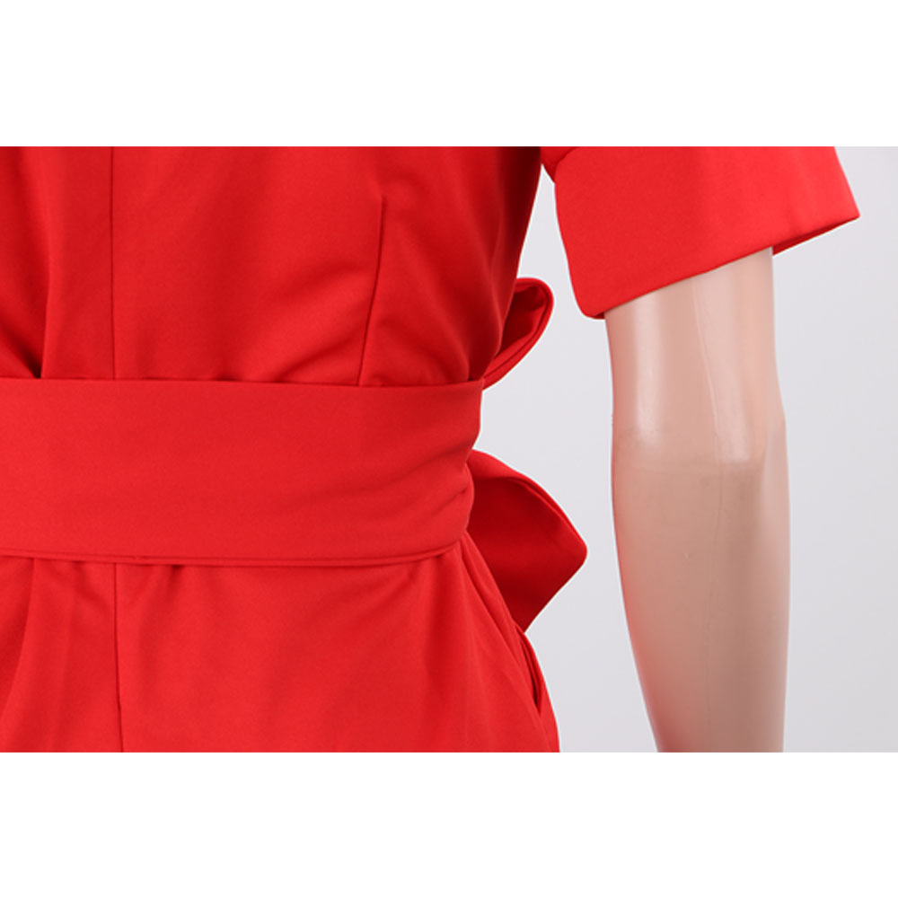 Classic Solid Color Round Neck Hollow Out Cutout Out Short Sleeved Jumpsuit