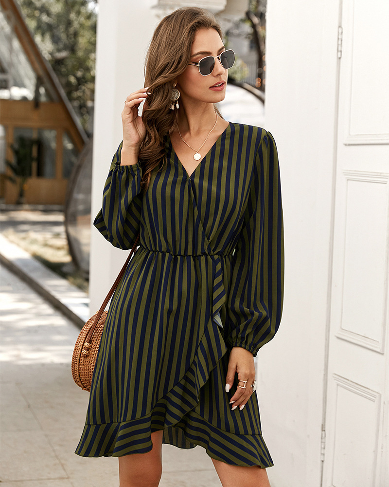 fashion women s striped dress new autumn long sleeve skirt NSKA1342