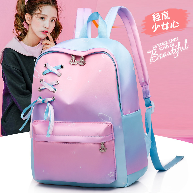 Cross border 2019 new pattern Japan and South Korea Harajuku girl fresh Backpack Gradient color oxford Student bag leisure time waterproof