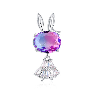 新款韩版小兔子胸针 高档纯铜碧玺动物胸花 真金保色胸针刺马针|ms