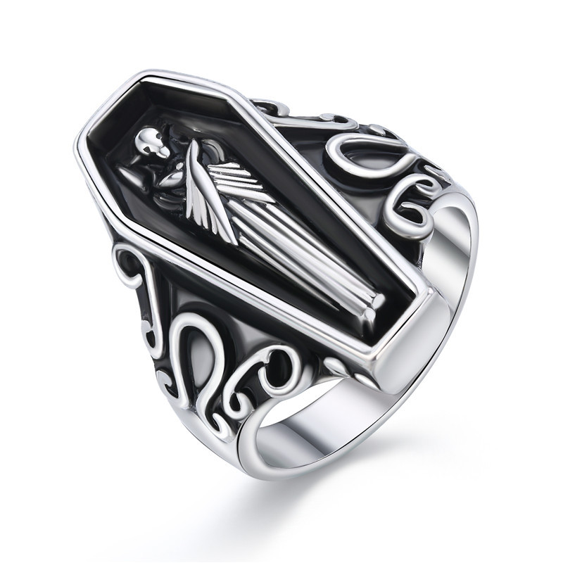 Bague En Argent Antique En Trois Dimensions Punk display picture 2