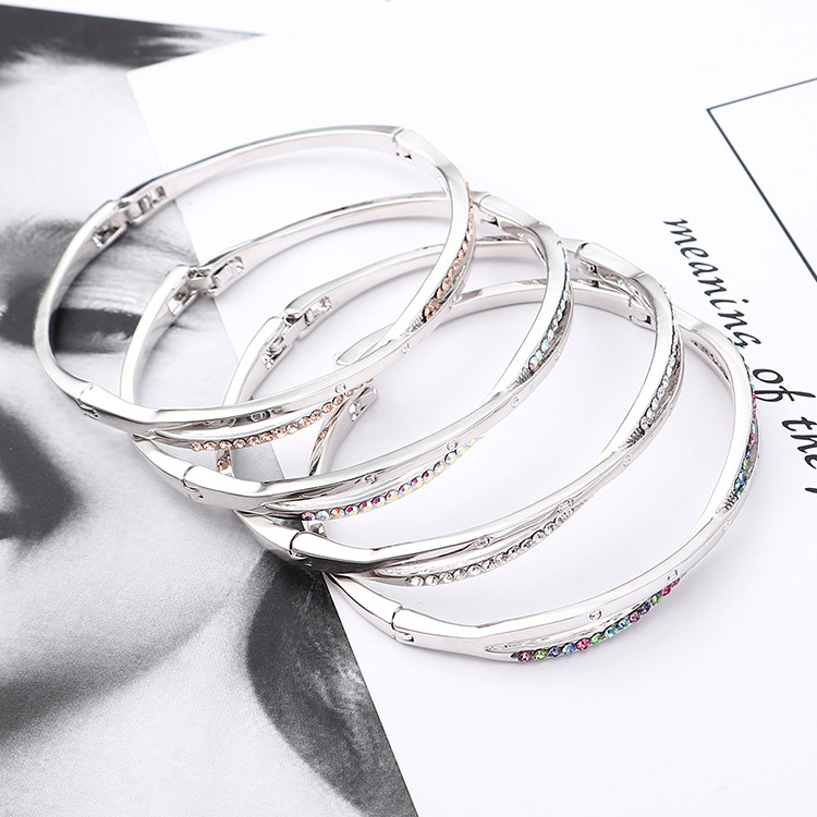 1 Piece Fashion Solid Color Alloy Plating Inlay Rhinestones Womenu0027S Bangle