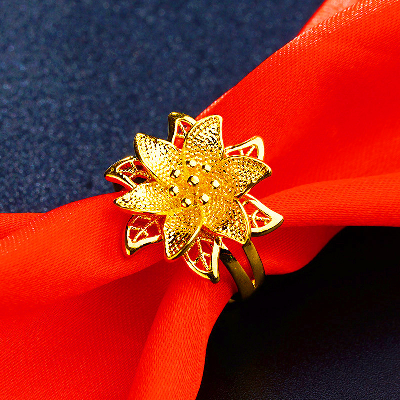 Venta al por mayor anillo de oro de Vietnam anillo de Flor de Oro de imitación femenina Latón chapado 24K oro abierto anillo femenino anillo de flor hueco
