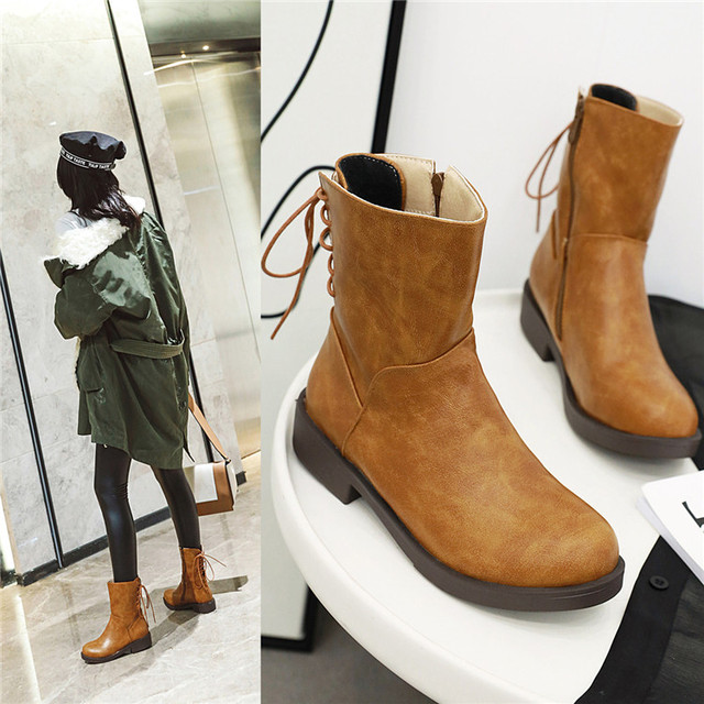Side zipper short boots women’s new winter fashion simple low heel short boots warm lace up women’s Boots