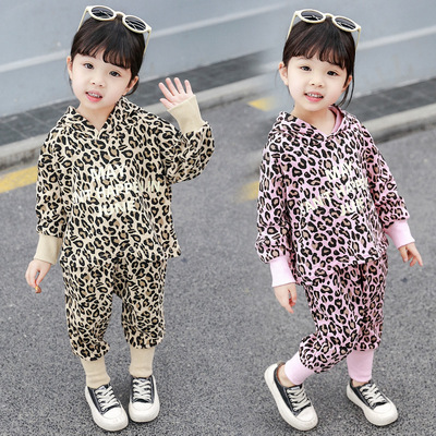 童装新款2019男女童卫衣印花套中小童豹纹套装孩子的衣服一件待发|ru