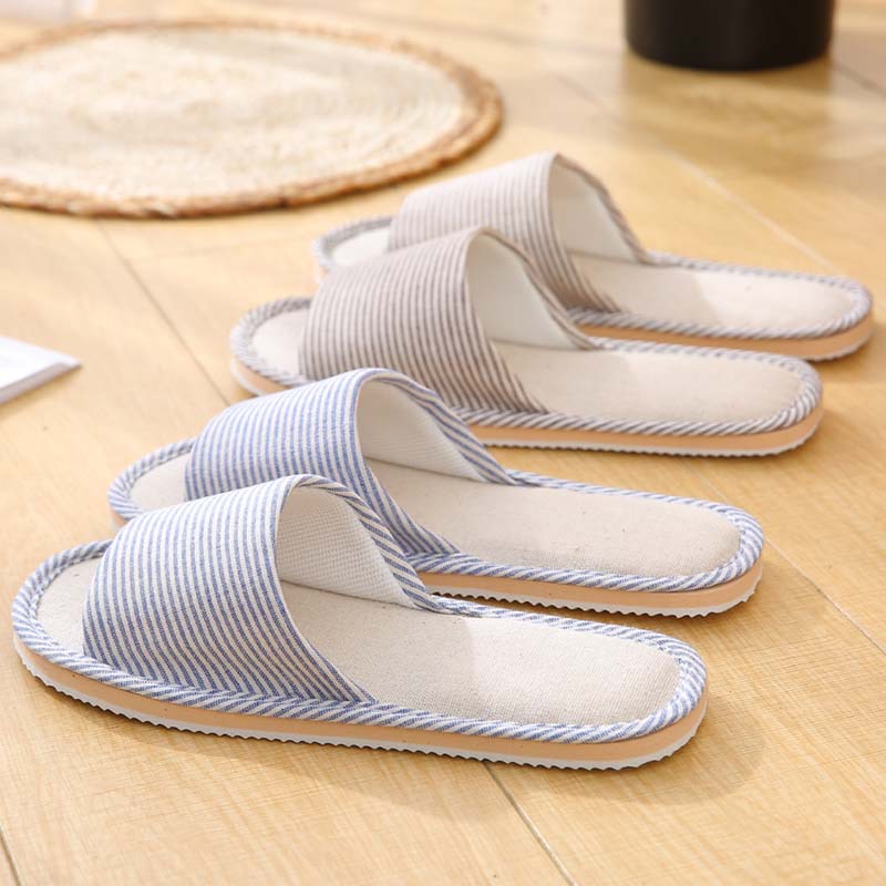 Factory goods pass couple cotton slippers female summer style linen home indoor wood flooring soft sole non-slip shoes spring and autumn