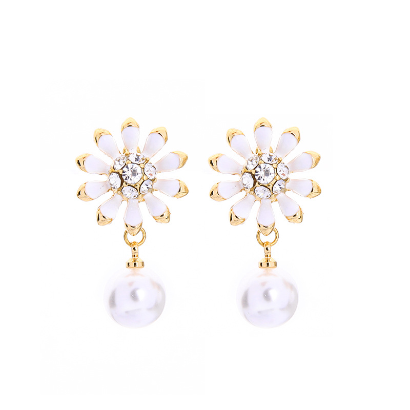 Fashion Enamel Glaze Flower Earrings S925 Sterling Silver Earrings Long Pearl Earrings Wholesales Fashion display picture 2