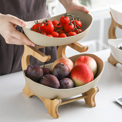 Creative double-layer multi-layer fruit plate European ceramic dry snack plate bamboo wood stand household sushi plate direct from manufacturer fruit basket