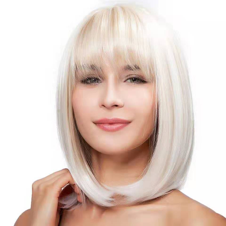 2019 cross border hot wig European and American women's fashion realistic natural high temperature silk short straight wig factory