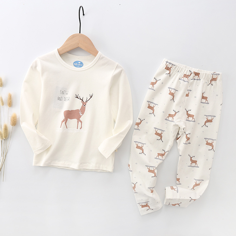 女童莱卡内衣套装 秋冬新款家居套服 女宝满印可爱秋衣秋裤两件套|ru