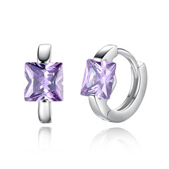時尚耳釘紫水晶多彩方形鋯石耳扣耳環批發韓版時尚耳飾 外貿跨境