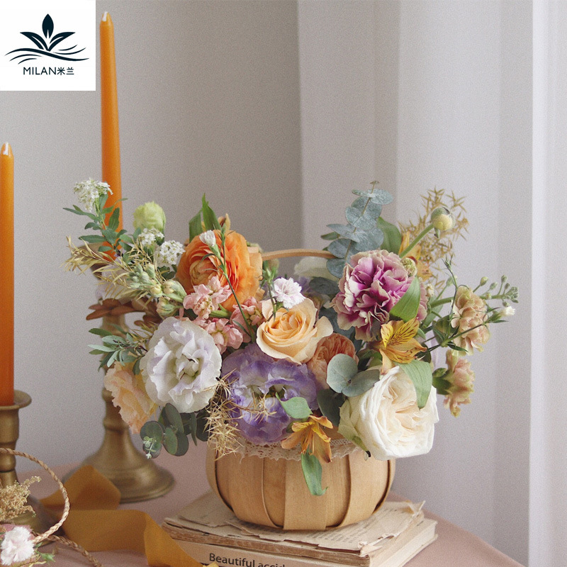 Mini cesta de flores de mano de madera cesta de encaje calabaza flor floral flor arreglo cesta a mano-tejido impermeable