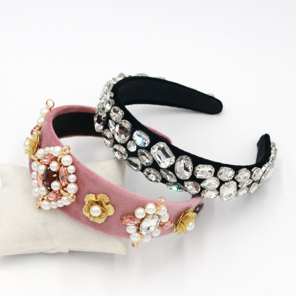 Hot Selling Fashion Pearl Rhinestone Metal Geometric Headband display picture 1