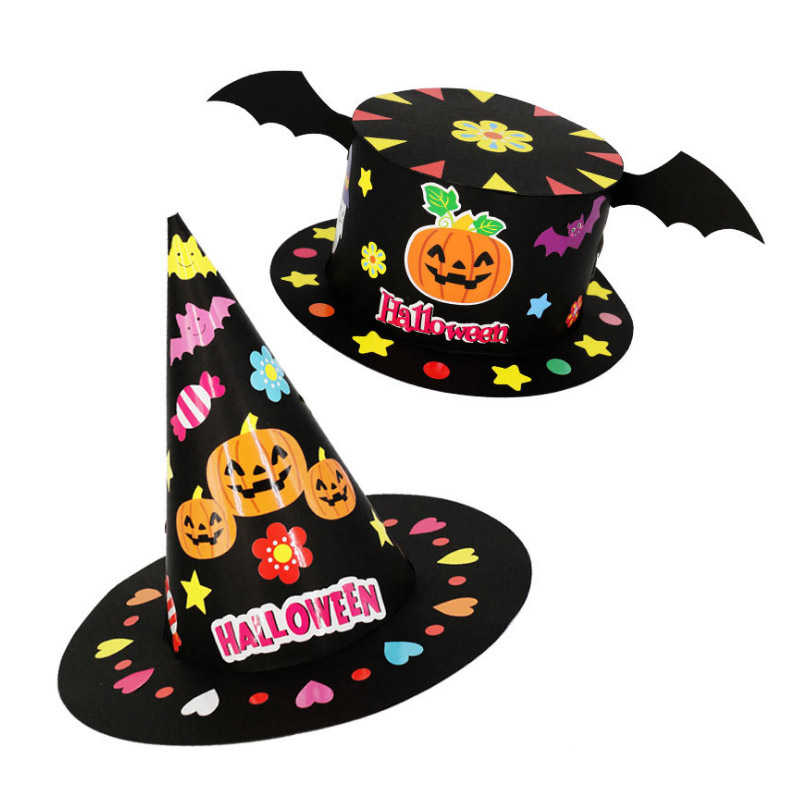 La bruja de Halloween señaló sombrero hecho a mano pasta producción rendimiento papel kindergarten creativo tocado vestido de bricolaje sombrero