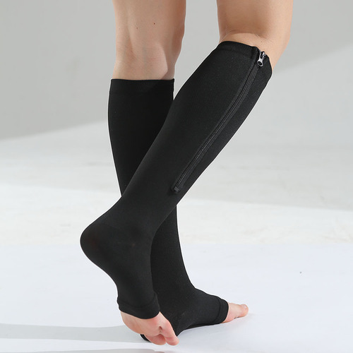 Hot-selling foreign trade mid-calf elastic socks with zipper, sports shaping socks, compression socks, slim calf socks