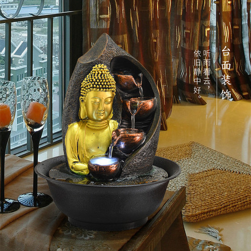 Factory Direct Sale Buddha Resin Craft Creative Waterfall Landscape Chinese Style Water Flow Ornament One Piece Drop Shipping