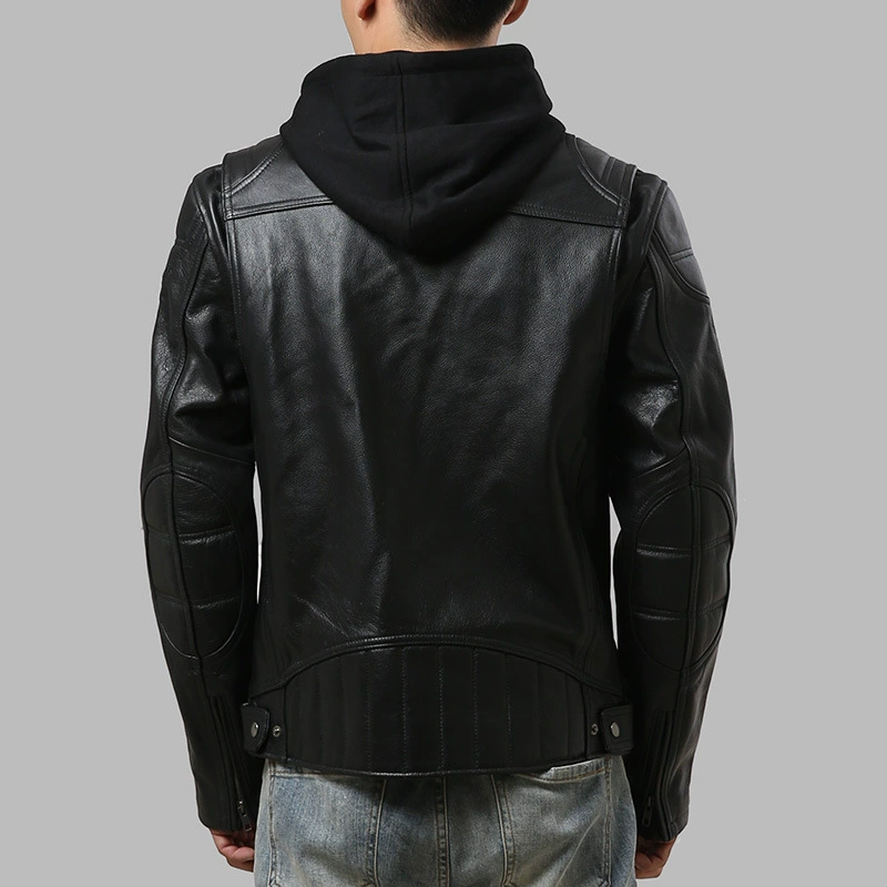 Short fitted hoody, leather jacket, genuine leather