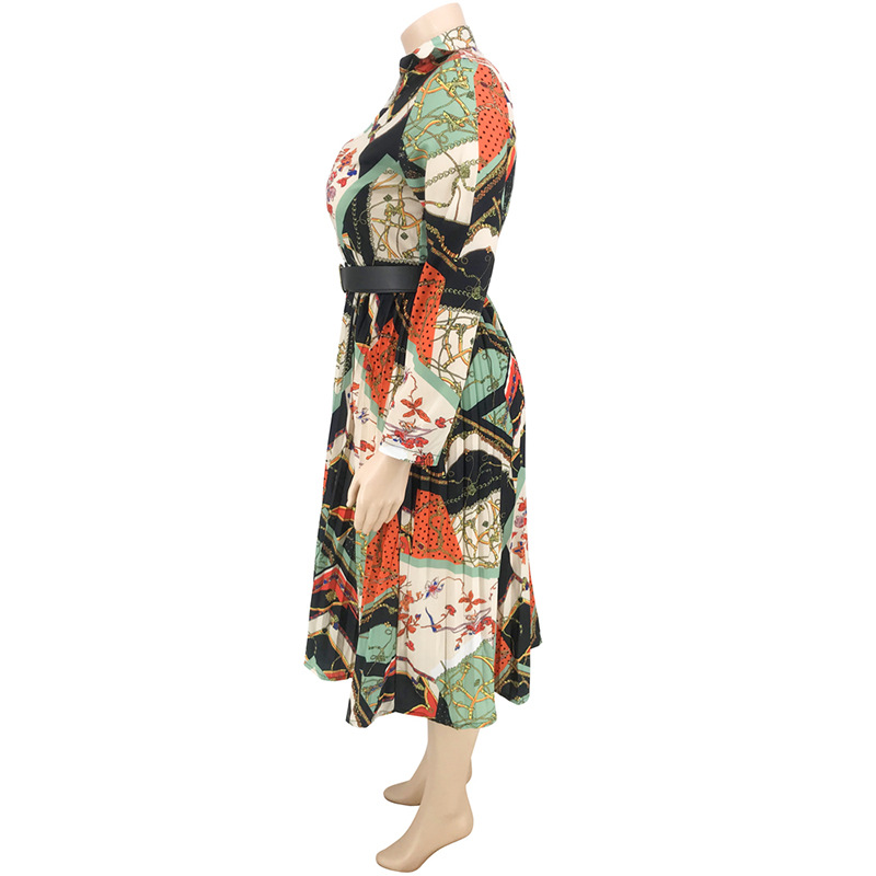 Regular Dress Elegant Sexy Turndown Pleated Pleated Long Sleeve Printing Midi Dress Street display picture 8