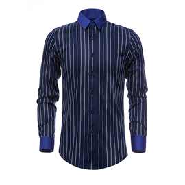 心艺新品蓝条纹拼接天丝棉修身男式长袖衬衫工厂直销一件代发