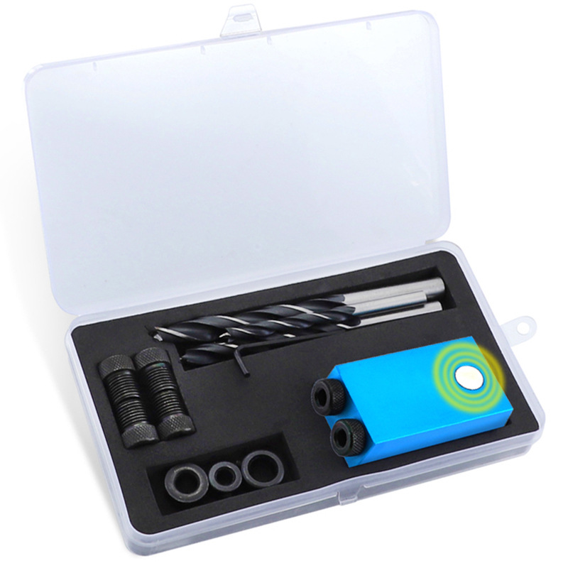 木工斜孔定位器带磁15度铝合金斜孔器6-10mm板材打孔器钻头套装