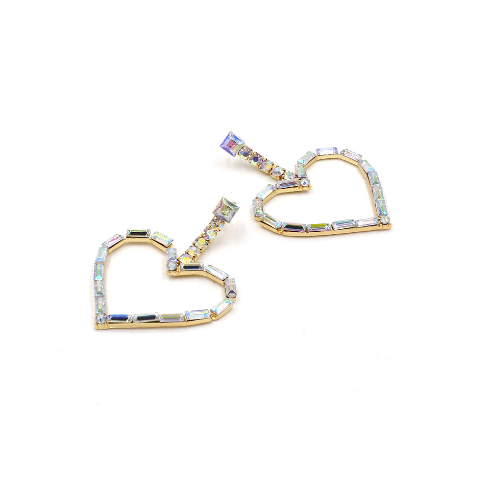 1 Pair Quantity 1 Pair Glam Shiny Heart Shape Plating Inlay Metal Rhinestones Drop Earrings