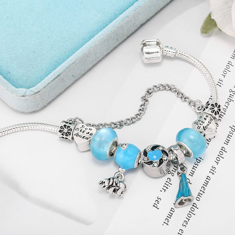 Браслет Summer Blue Balloon, с бусинами, для Дня святого Валентина, размеры 16–21 см