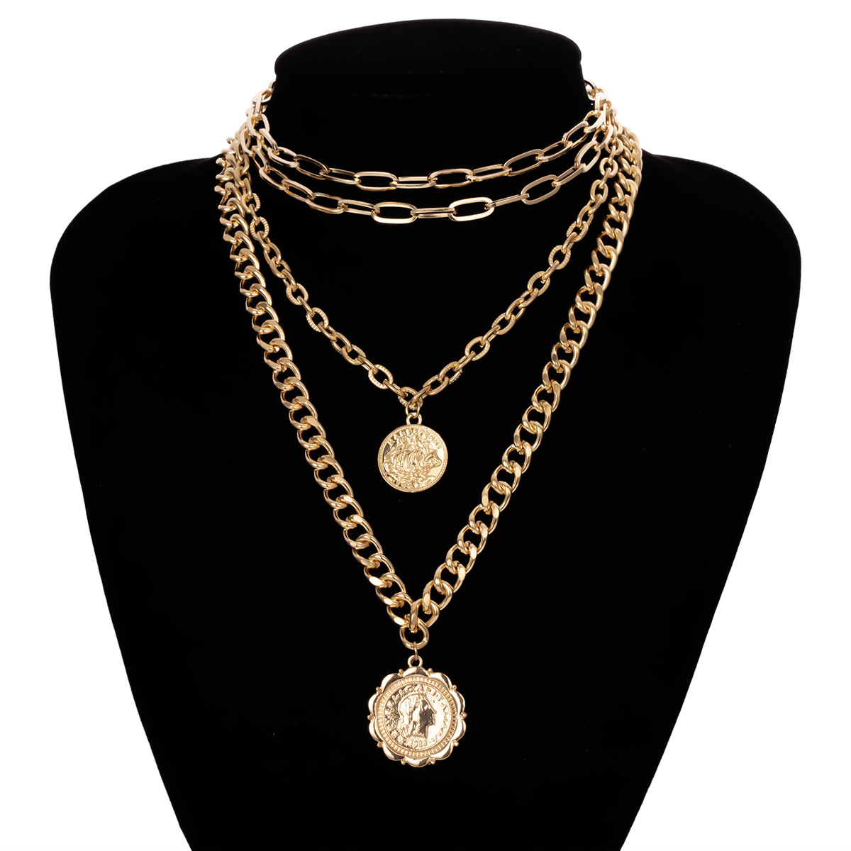 Thick Chain Geometry Tassel Creative Stack Portrait Multi-layer Vintage Necklace display picture 3