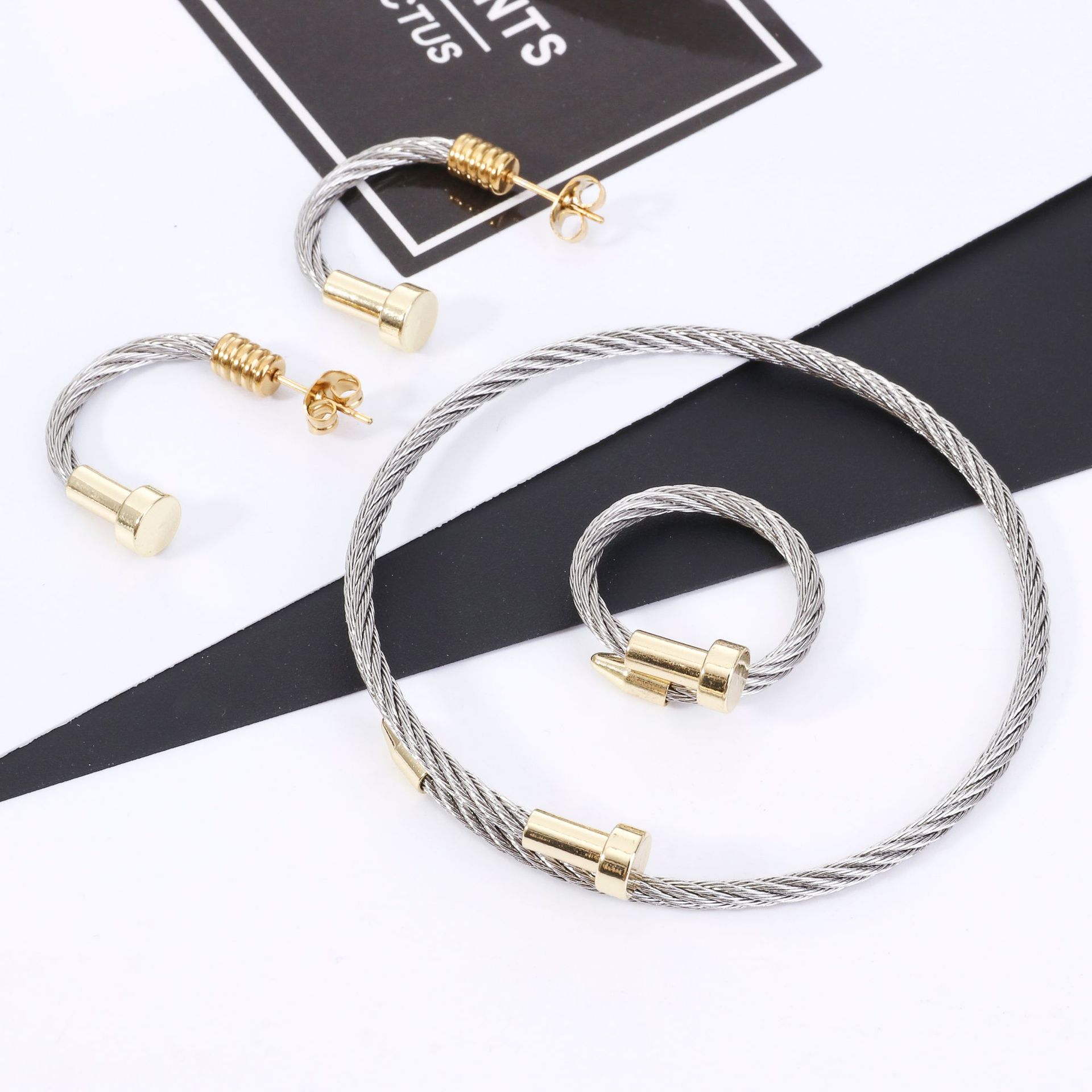 Fashion Irregular Stainless Steel Rings Bracelets Necklace 1 Piece 1 Pair display picture 4