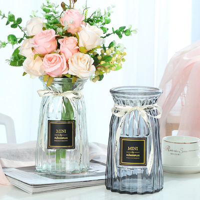 欧式透明玻璃花瓶摆件创意彩色花瓶客厅插花瓶家居小清新水培花瓶|ms