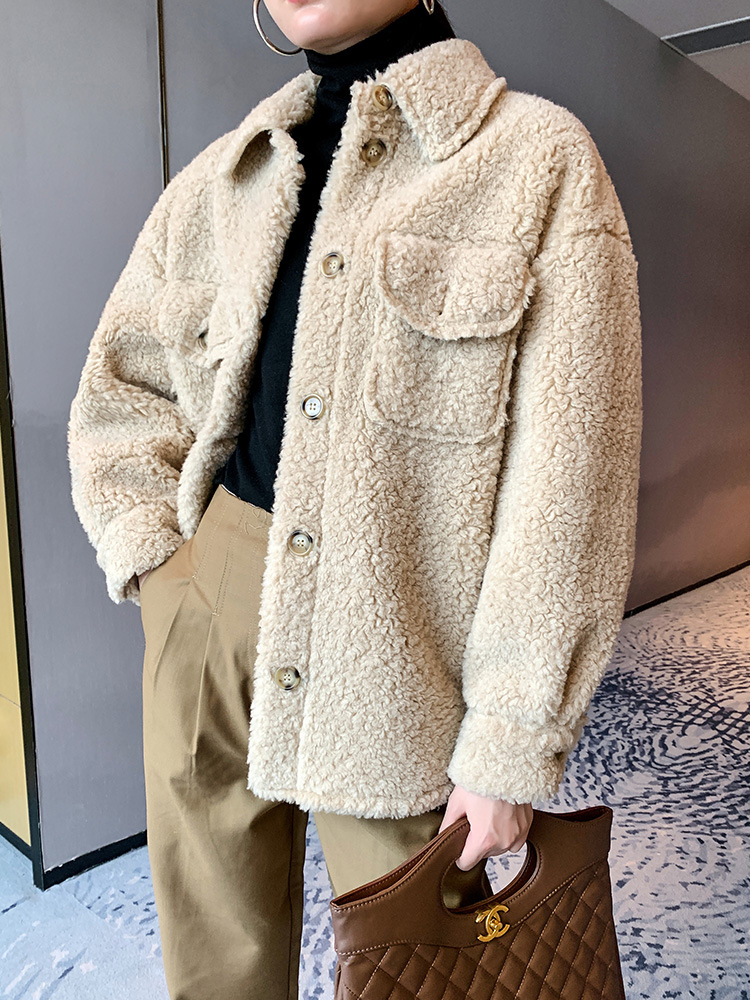 毛呢外套女2019秋冬新款宽松韩版翻领纯色加厚保暖百搭羊毛呢大衣