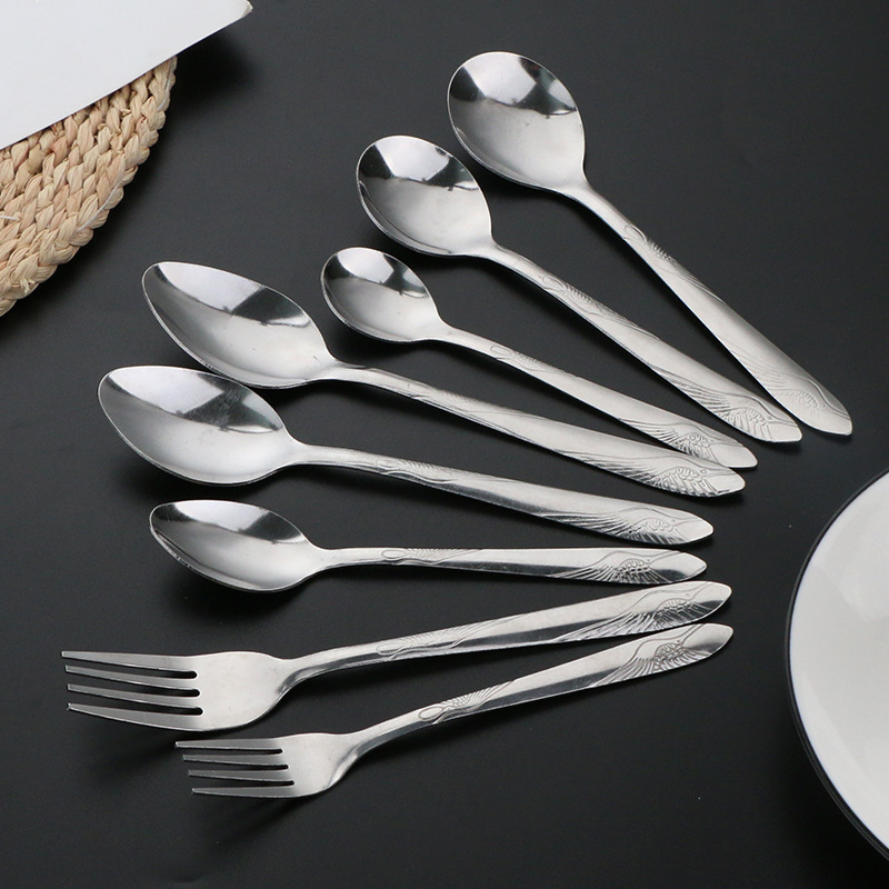 Stainless Steel Spoon Tableware Set Dessert Fruit Fork Stirring Seasoning Spoon Western Restaurant Household Crane Fork Spoon Stainless Steel Spoon Tableware Set Dessert Fruit Fork Stirring Seasoning Spoon Western Restaurant Household Crane Fork Spoon