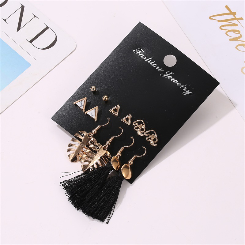 Hot Sale Set Leaf Tassel Earrings 6 Pairs Earrings display picture 2