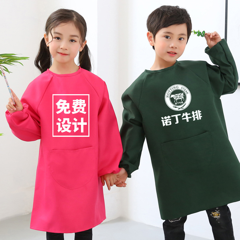 Topo infantil largo delantal de manga larga logotipo personalizado jardín de infantes pintura pintura anti-impresión de abrigo protector