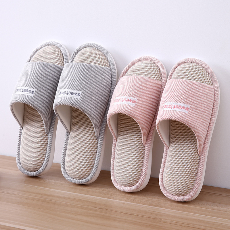 Linen slippers female summer home interior Japanese spring air conditioning anti-slip floor thick bottom four seasons 2019 new