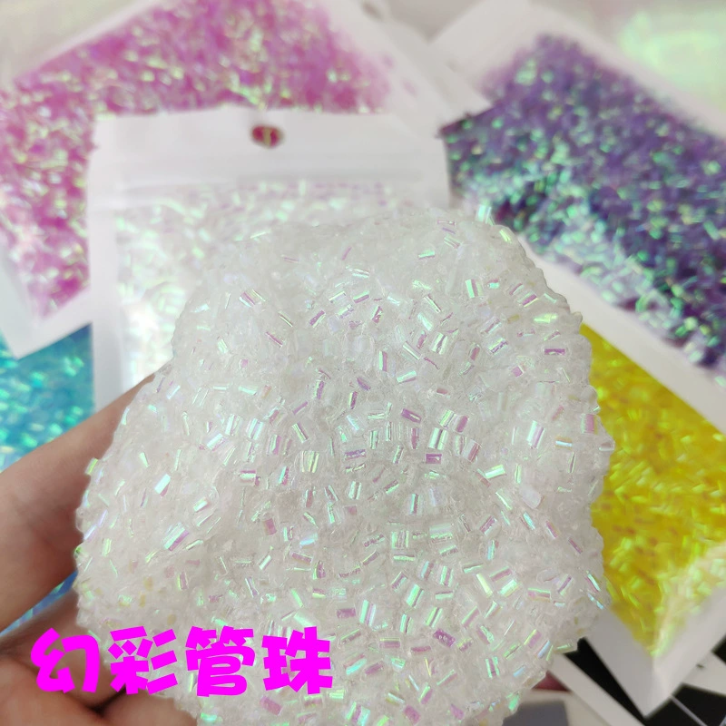 Soft Tube Beads 10 g — Iridescent DIY Slime & Craft Filler, Colorful Tiny Rice Granules