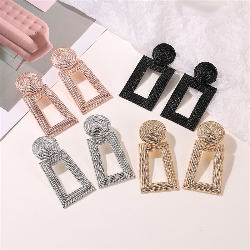 Alloy Material New Geometric Square Grain Metal Hollow Trapezoidal Alloy Pendant Earrings For Women