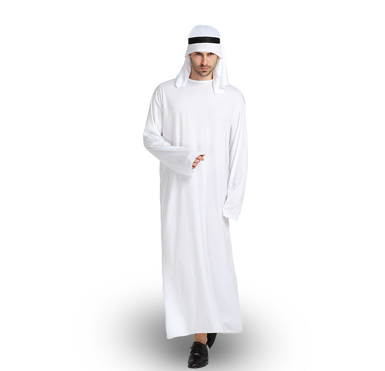 Halloween Carnival Cosplay Arabian Sheik Prince Masquerade Male Pure White Middle East Dubai Clothes_ecoleips.com