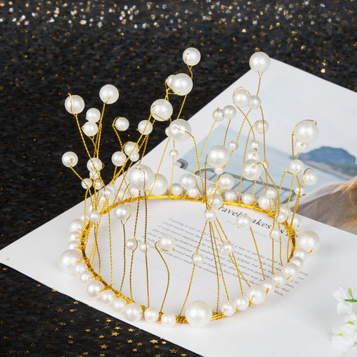 Tassel Crown Cake Ornaments Seaweed Pearl Crown Decoration Birthday Party Wedding Cake Crown Accessories