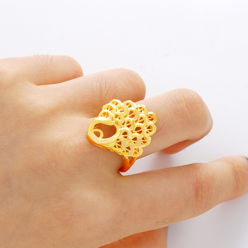 Vietnam de Oro de las mujeres de pavo real abierto-Pantalla de moda abierta anillo grande de Latón chapado 999 oro puro Phoenix anillo de las mujeres al por mayor