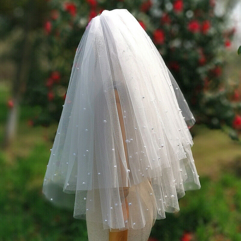 歐美短款珍珠婚禮頭紗新娘婚紗配件網紅拍照頭飾超仙結婚面紗新款