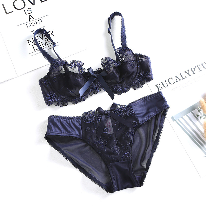 Sous-vêtements ultra-fins, confortables, surdimensionnés, en maille, broderie transparente, ensemble de soutien-gorge sexy pour femmes, 9160_voghion.com