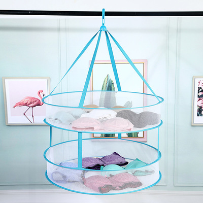 厂家直销创意双层折叠挂式晒衣蓝 家居多功能防风网兜晾衣蓝批发