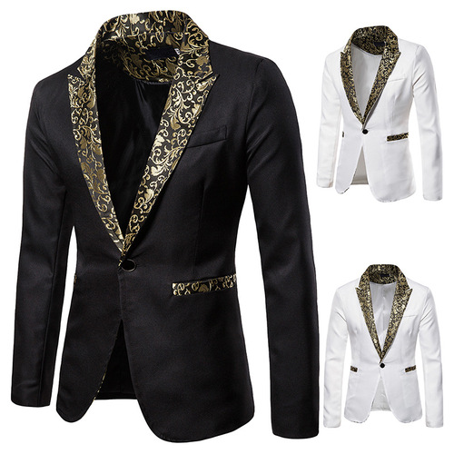 men's jazz performance suit blazers groomsmen jacket Men's Lapel jacquard pure performance dress suit