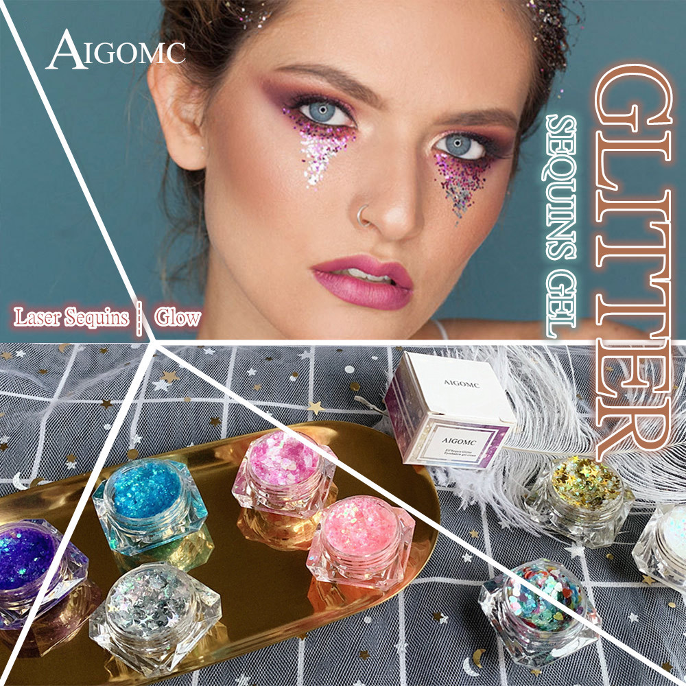 AIGOMC glue Sequins Gel Cream Pearl Light gold Glitter powder Net Red Eye monochrome Twinkle Eye shadow